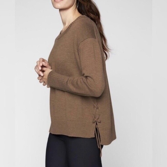 Athleta Nopa 100% Extra Fine Merino Wool Side Lace Up Sweater in Brown Sz Small - Picture 1 of 13